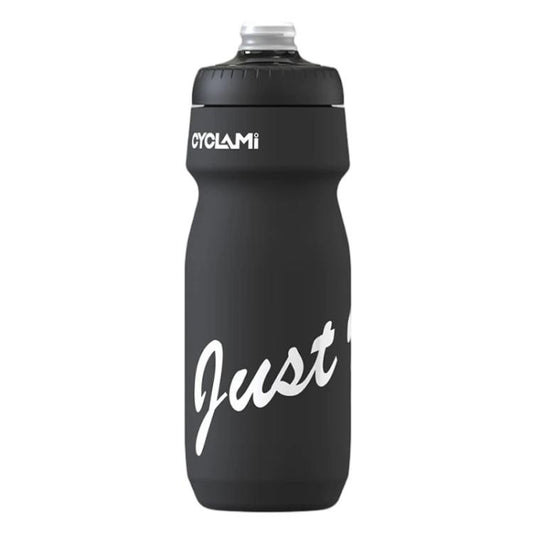 Portable squeeze water bottle, black with clear flip-top cap