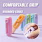 Pastel refillable sliding erasers with rounded edges; hand holds a purple eraser.