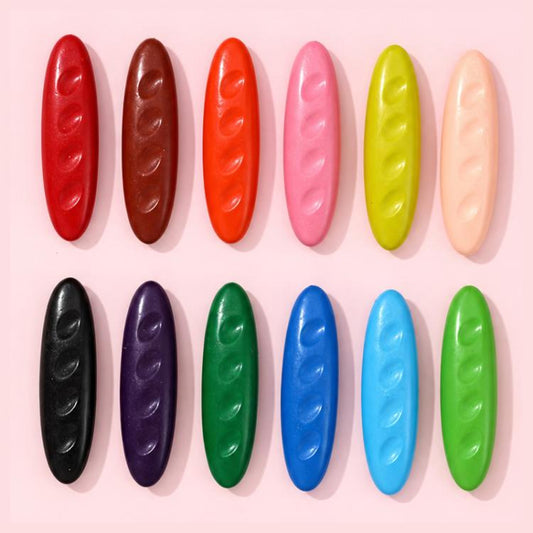 Children's plastic crayons: assorted oval colors, peanut-shaped grips, multiple pieces