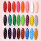 Children's plastic crayons: rows of oval crayons in red, pink, orange, yellow, green, purple