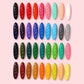Children's plastic crayons: assorted dark and bright oval crayons arranged in rows