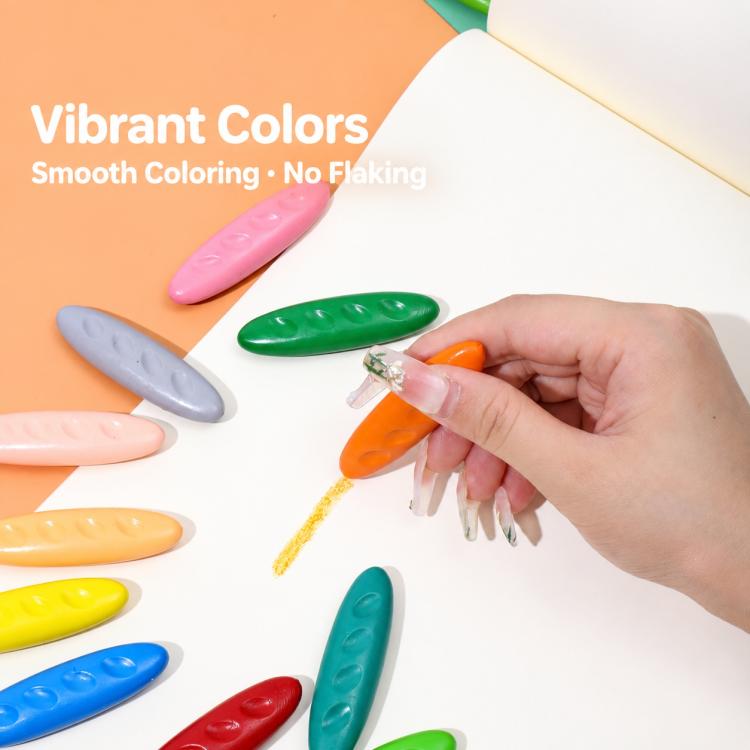 Children's plastic crayons with hand writing: smooth color strokes on paper