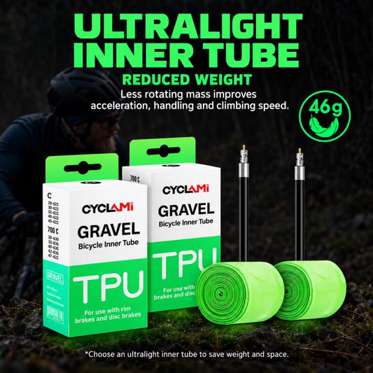 Neon green ultra-light TPU inner tubes, pair, with FV valve stems