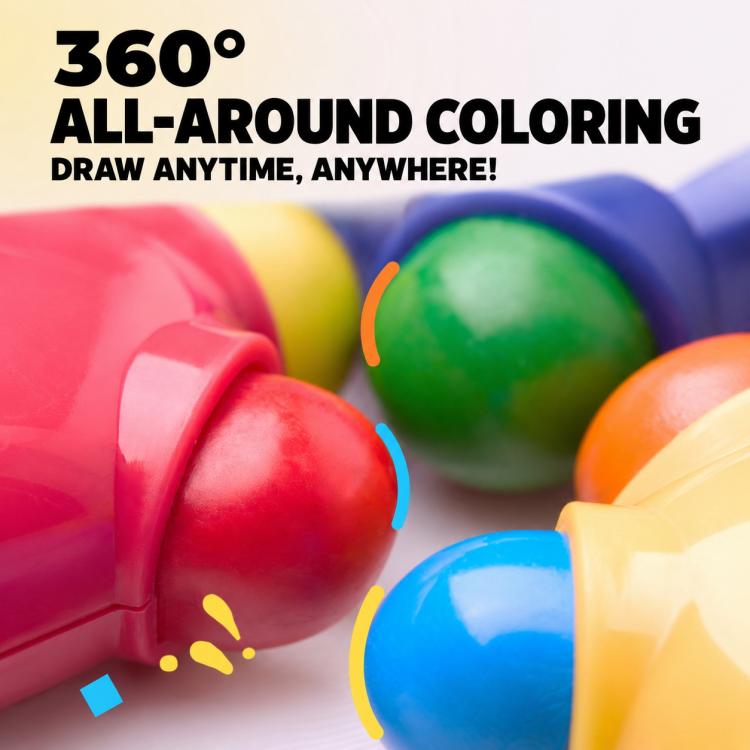 Colorful pocket crayon figures in a row, round shapes for all-around coloring