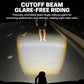 Front bike headlight projecting a wide cutoff beam on the road ahead