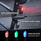 Cycling radar tail light with red glowing lens and RGB lighting options