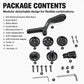Bike mount kit package contents with adapter plates and hex tools, black.