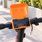 Electric scooter dashboard display with orange protective cover and black screen