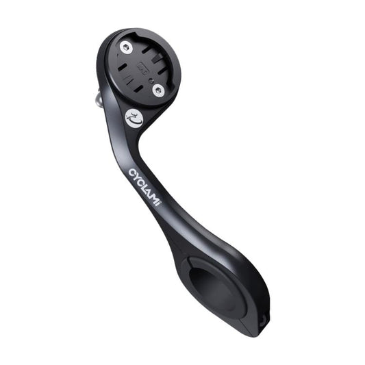 Bicycle bike computer extension mount, matte black, curved arm with circular base