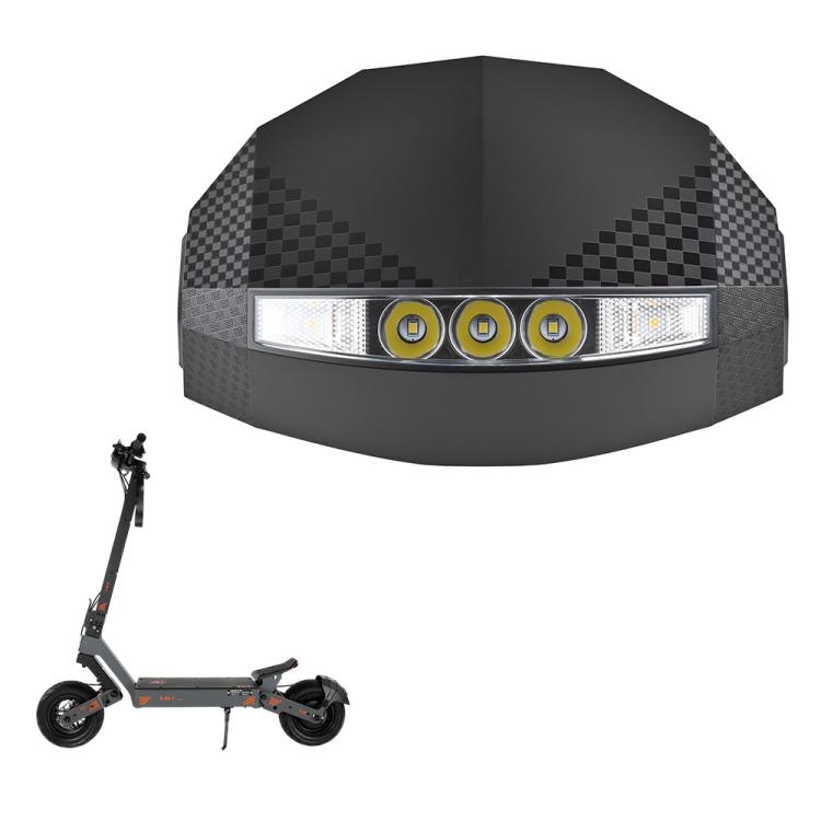 Black scooter dashboard housing with checkered trim and LED light bar, front view