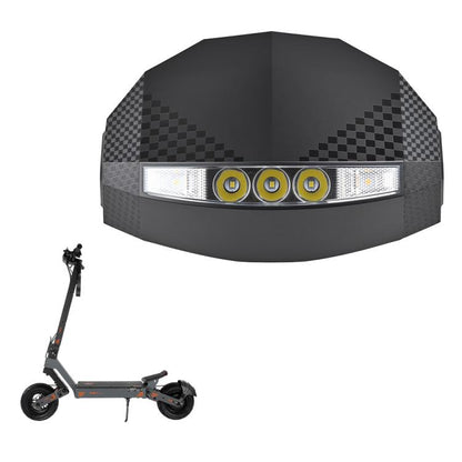 Black scooter dashboard housing with checkered trim and LED light bar, front view
