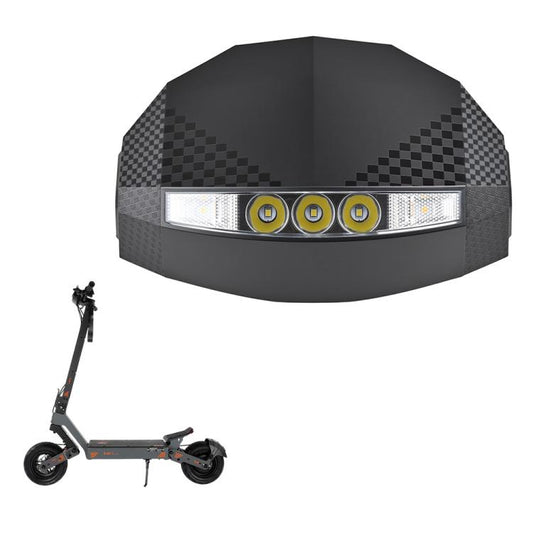 Black scooter dashboard housing with checkered trim and LED light bar, front view