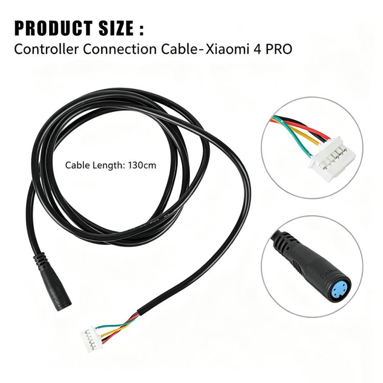 Controller connection cable, 130cm black leads, 5-pin white plug to round blue interface