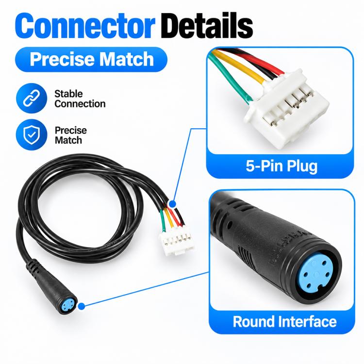 5-pin connector plug and round blue interface cable, black controller connection lead