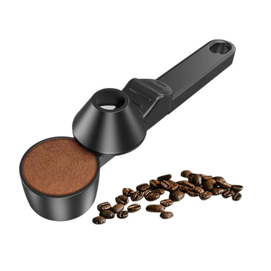 LsCook no-spill coffee scoop spoon, black plastic round bowl with long handle