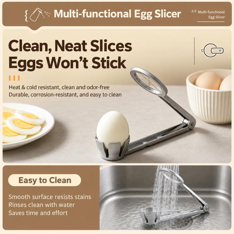 Aluminum egg slicer with round disc and cradle stand for neatly sliced eggs