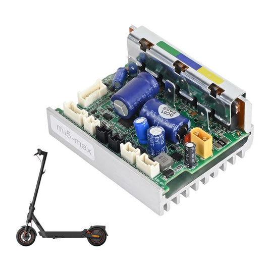 Electric scooter controller PCB with aluminum heatsink and multi-pin connectors