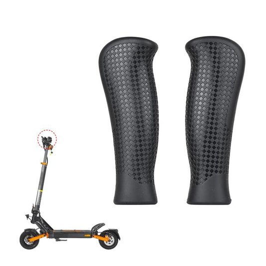 Pair of black silicone scooter handlebar grips with textured diamond pattern.