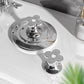Pair of flower-shaped silver toilet flush button pushers with round center holes