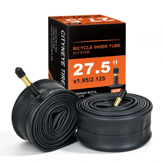 Bicycle inner tube and box set; rolled black tube with valve stem