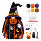 Black and orange crochet Halloween witch door hanger with jack-o’-lantern face and ghost