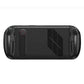 Rear view black handheld console with vented speaker grille and molded grip