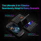 Handheld console shown in handheld, tablet, and laptop-style layouts with keyboard