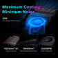 Gaming console cooling diagram with blue vapor chamber and quiet fan