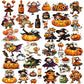 Halloween cartoon sticker set sheet with multiple character stickers on white background
