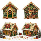 Set of Christmas house ornaments with pearl beads, rhinestones, and deer graphic accents