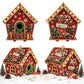 Set of Christmas house ornaments with red panels, beaded pearl trim, and rhinestone accents