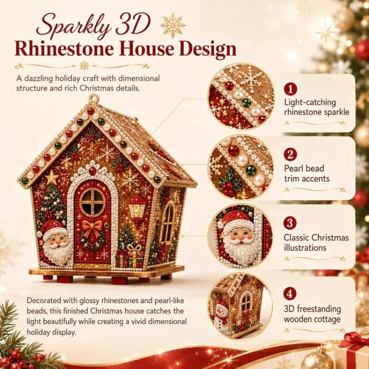 Sparkly 3D rhinestone house design craft kit with pearl bead and trim accents