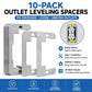Metal outlet leveling spacers and electrical outlet device insert