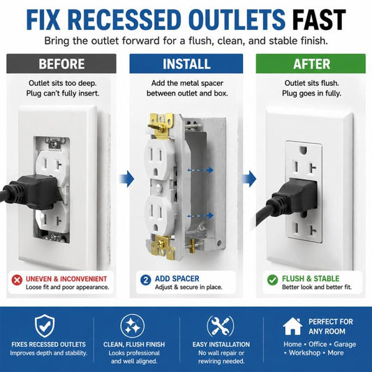 Metal outlet leveling spacer pieces for mounting recessed outlets flush