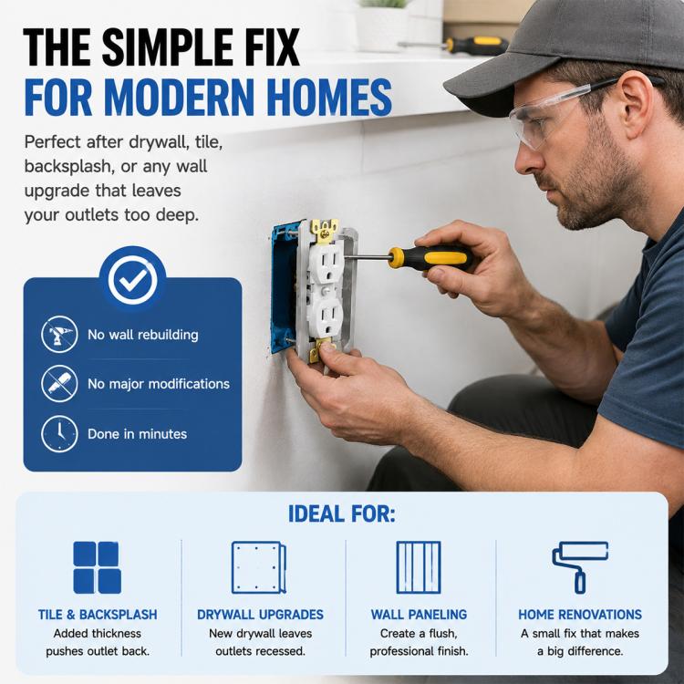 Metal outlet leveling spacer with mounting hardware for flush outlet installation