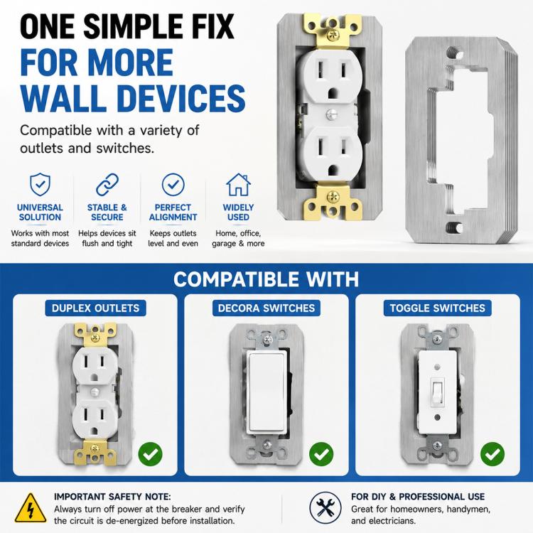 Metal outlet leveling spacer for duplex outlets and wall switches