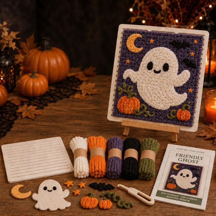 Halloween 3D fabric weaving quilt kit with cute ghost design on canvas easel