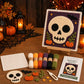 Halloween 3D fabric weaving quilt kit with spooky skull face design on canvas easel