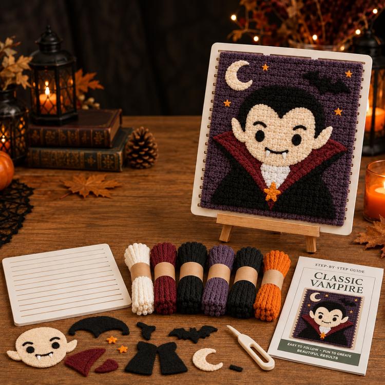 Halloween 3D fabric weaving quilt kit with vampire character design on canvas easel
