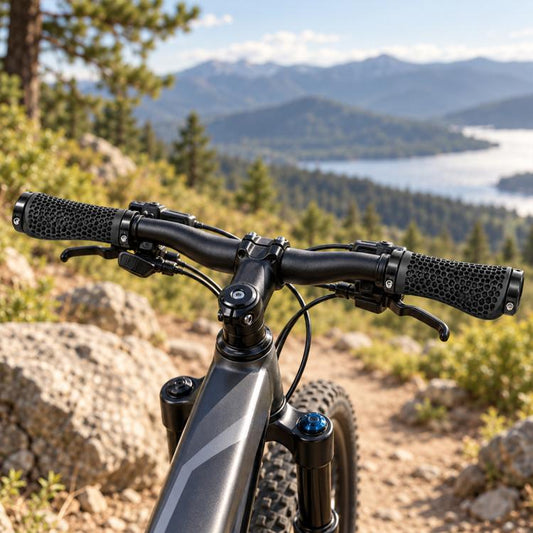Pair of black honeycomb MTB handlebar grips with anti-slip, shock-absorbing texture