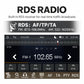 Car stereo touchscreen showing RDS radio settings and FM frequency 102.65 MHz