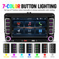 In-dash MP5 player with customizable button lighting colors and glowing side control panels