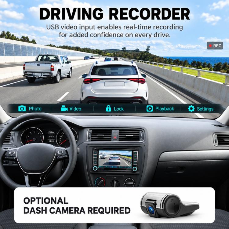 MP5 player stereo with optional dash camera view screen and car interior display