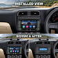 Installed in-dash MP5 player screen in car dashboard, black bezel