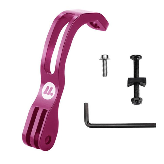 Rose red L-shaped front fork light and camera mount bracket with two mounting screws