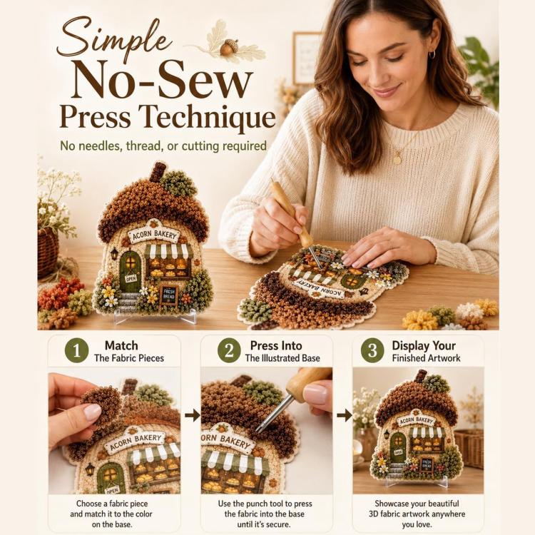 No-sew 3D textile art press technique instruction sheet with step photos