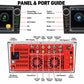 7-inch car MP5 player panel and port layout diagram with labeled audio/video inputs