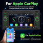 In-dash MP5 player touchscreen with CarPlay icons and smartphone shown nearby