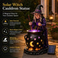Solar witch cauldron statue stake light with glowing star and moon cauldron, solar panel