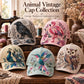 Vintage animal sunshade caps with embroidered bird motifs